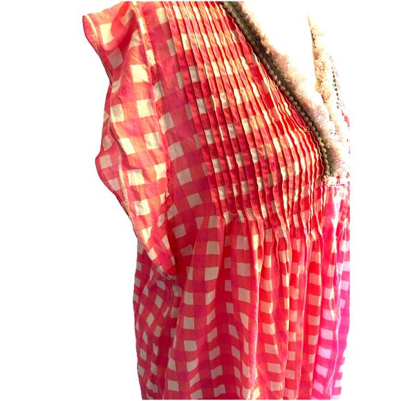 Jude Connally Larissa dress gingham plaid Micro Pleated Boho Fairy Oversized M - Picture 2 of 12